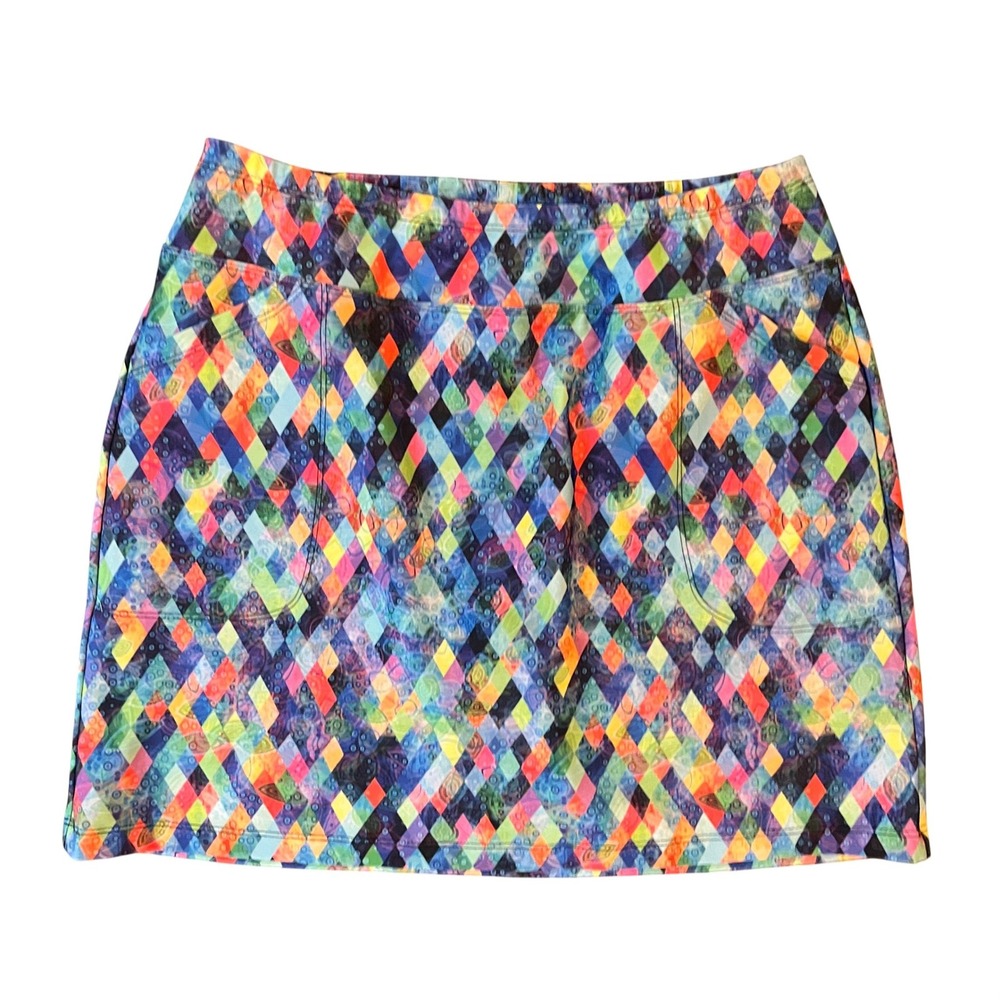 B Skinz Womens Large Multicolor Harlequin Diamond Athletic Tennis Golf Skort